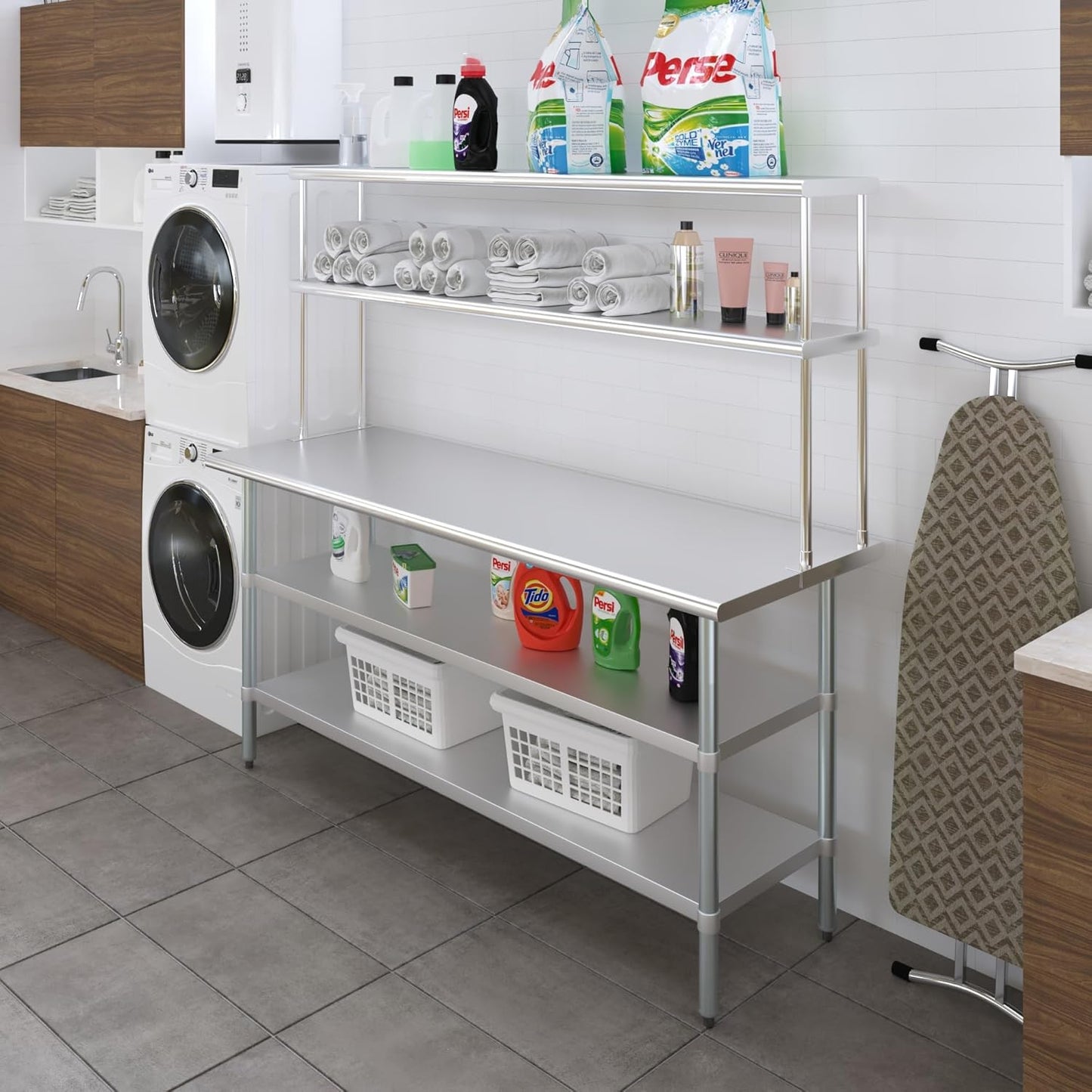 Amgood Stainless Steel Work Table with 2 Shelves | Metal Kitchen Prep Table & Shelving Combo (24" x 72" Table with 2 Shelves + 12" Overshelf)