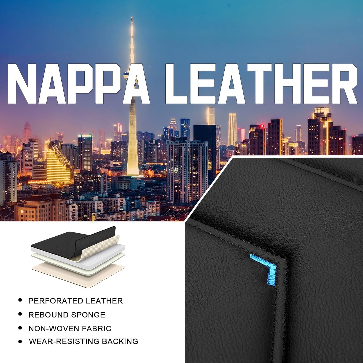 Car Seat Covers for Chrysler Pacifica 2004-2025, Stylish Sport Seat Cover, Premium Nappa Leather Car Seat Cover. Automobile Seat Covers Sets.(Luxury 2 Seats/Black Blue)