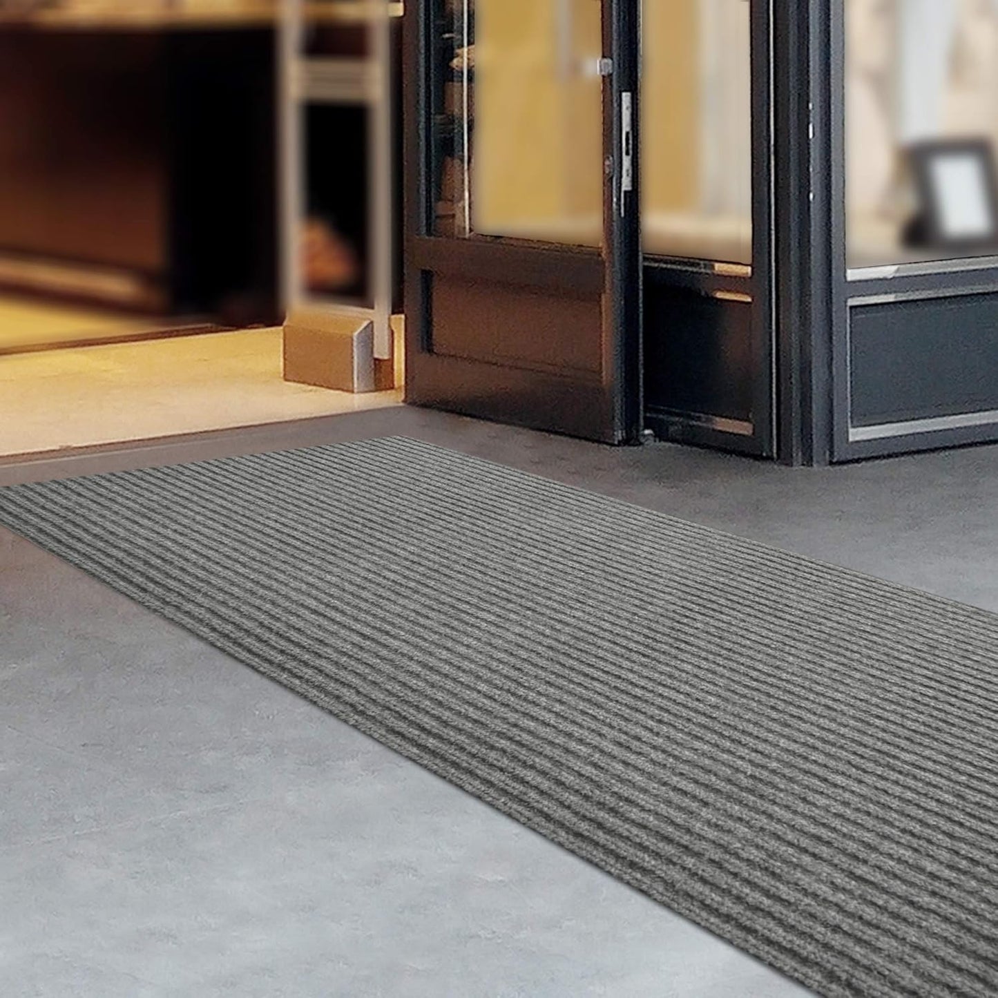 iCustomRug Spartan Weather Warrior Indoor/Outdoor Utility Ribbed Carpet Runner with Non-Slip Thermoplastic Rubber Backing, 3ft X 52ft in Grey