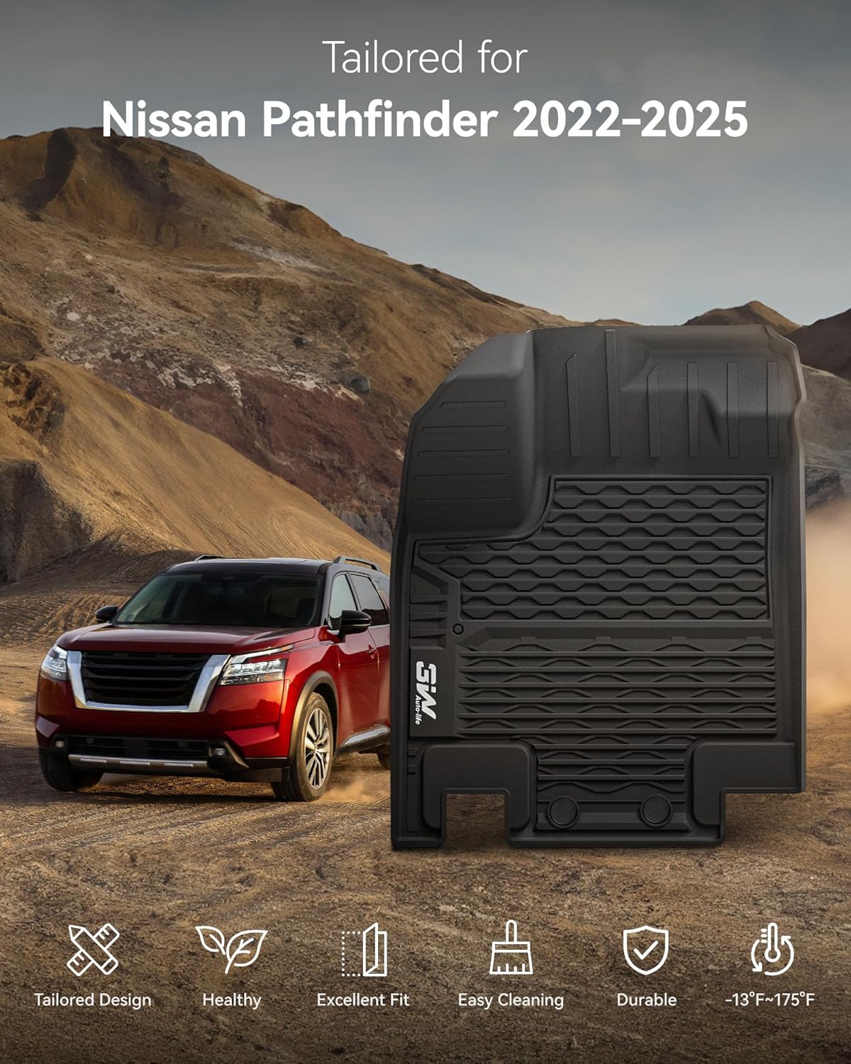 3W Floor Mats for Nissan Pathfinder 2022 2023 2024 2025 (Only fit 7 Passenger Models), 3 Rows,TPE All Weather Protection Car Floor Liners Accessory,Black