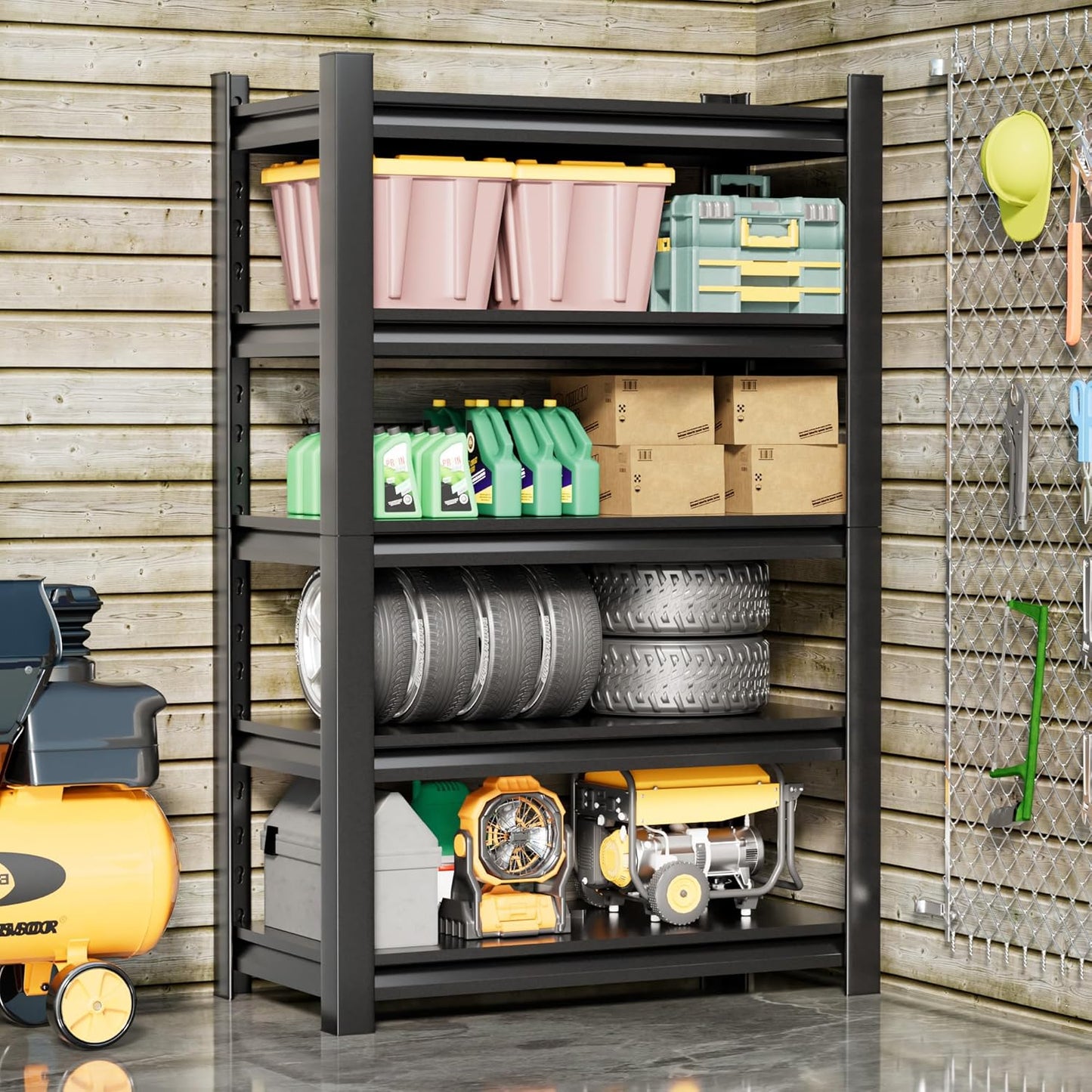 2 Sets Metal Garage Shelving Unit,78"H Heavy Duty 5-Tier Adjustable Storage Rack,18"D x 48"W x 78"H Steel Shelving,3000 lbs Industrial Shelves for Heavy Tools and Equipment,Ideal for Garage, Basement