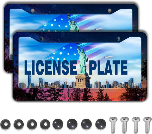 Car Plate Frame for Women Multicolor License Plate Frames for Men Forest Night Sky Universal Aluminum Car Accessory 2 Pack with Screw Covers Set