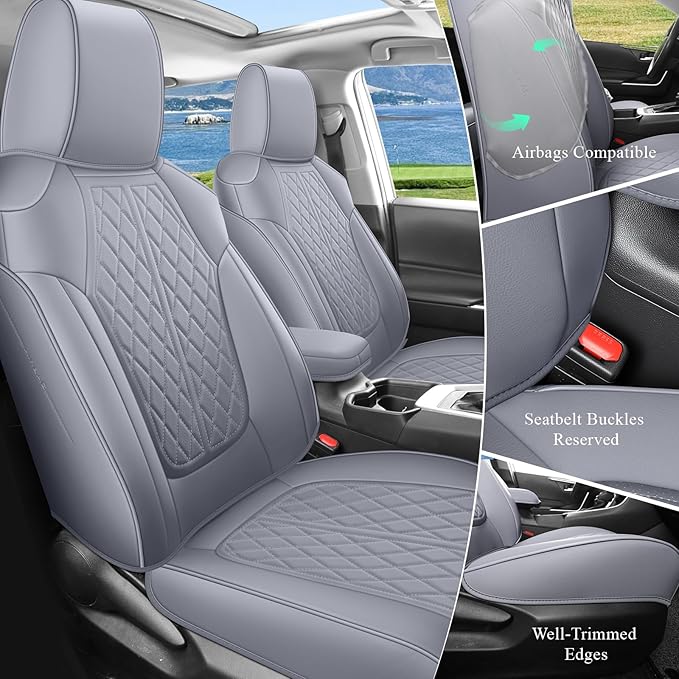 Rav4 Seat Covers Custom Fit for Toyota Rav4 Full Set Faux Leather Car Seat Covers Waterproof Full Coverage (Grey, Gas Model 2019-2025 LE/XLE/Premium/Limited)