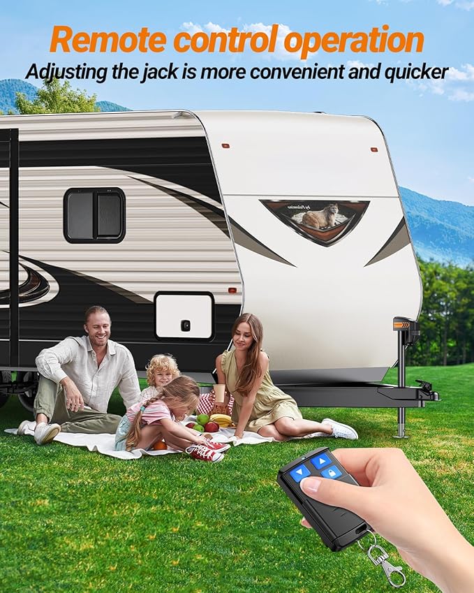 SEALIGHT 5000LB Electric Trailer Jack with Remote Control，Range up to 30 Meters, 9.84"-33.85" Lifting Electric Tongue Jack with 12V DC & LED Light, Power Jack for A-Frame, Utility and RV Trailer