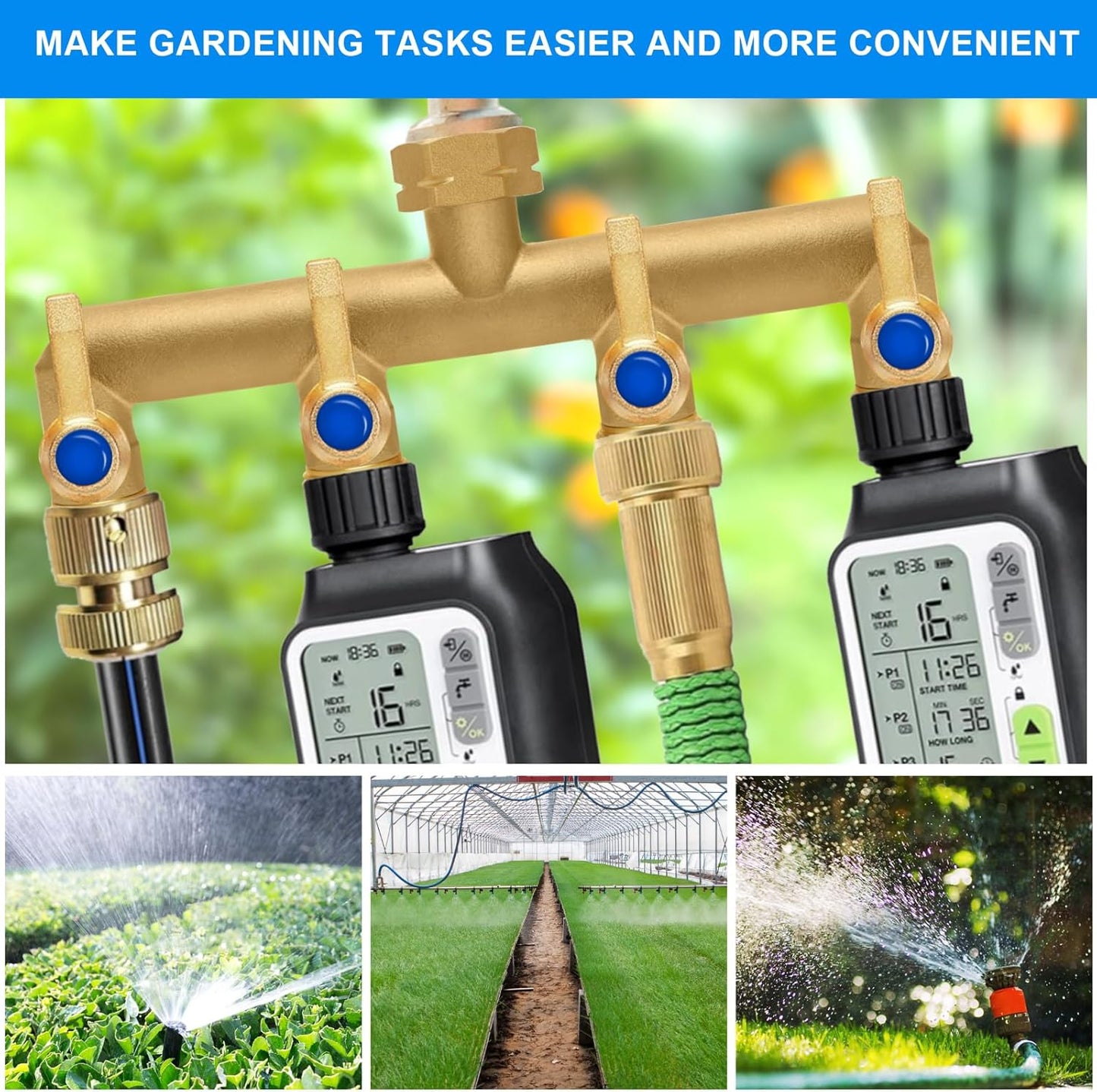 Brass Garden Hose Splitter, 4 Way Hose Splitter, Outdoor Hose Splitter, Outlet For Regulating And Shutting Off Water Flow