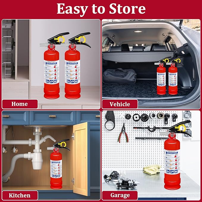 4-Pack ABC Fire Extinguisher for Home & Vehicle - 2.5 lb 1-A:10-B:C Rated Dry Chemical, Quick-Release Handle Fire Safety Gear, Certified for Kitchen Car Boat RV Grill