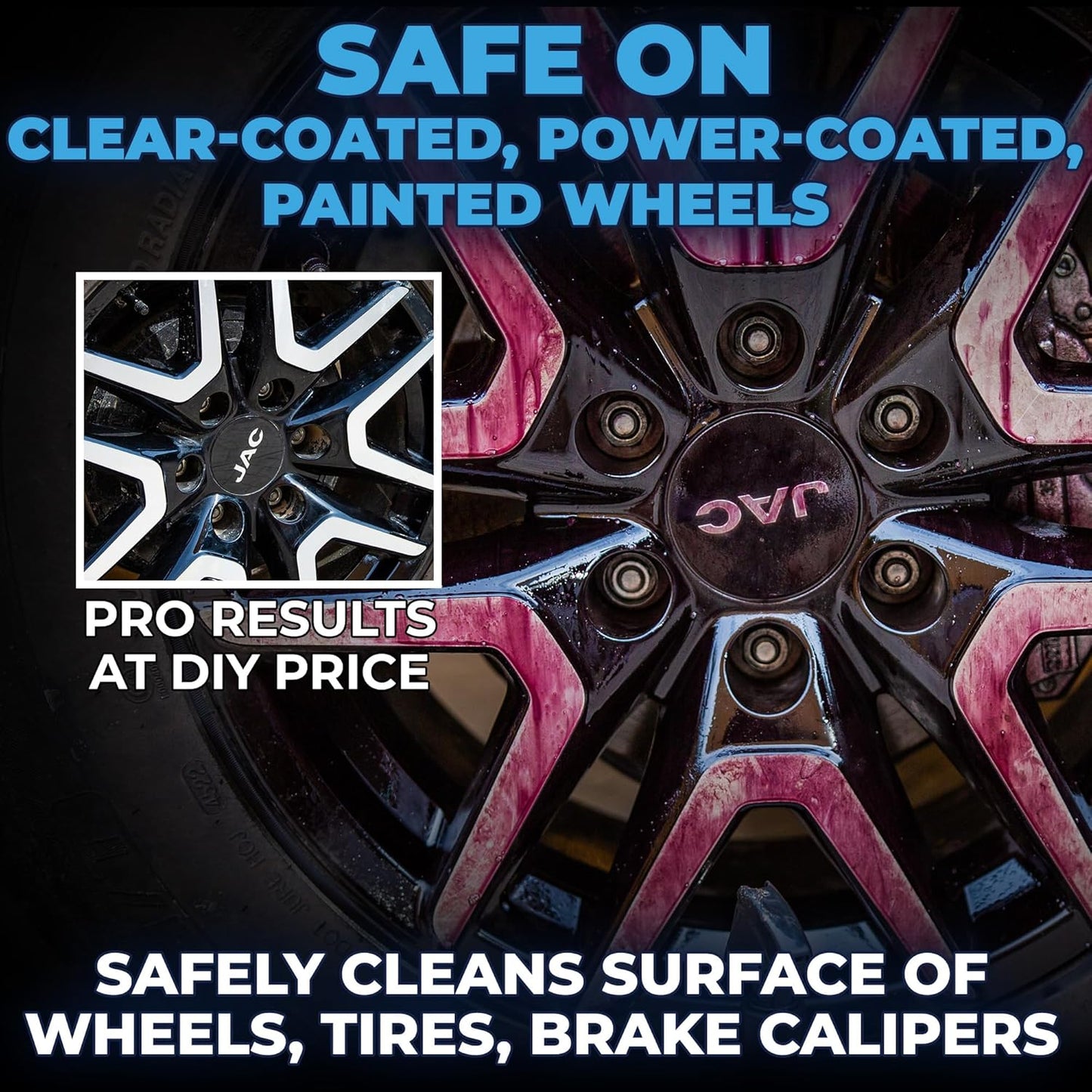 Car Wheel Cleaner Spray (8oz) - Iron Remover Car Detailing Rim Cleaner - PH Balance Wheel Brake Dust Remover - Includes 2 Microfiber Towels