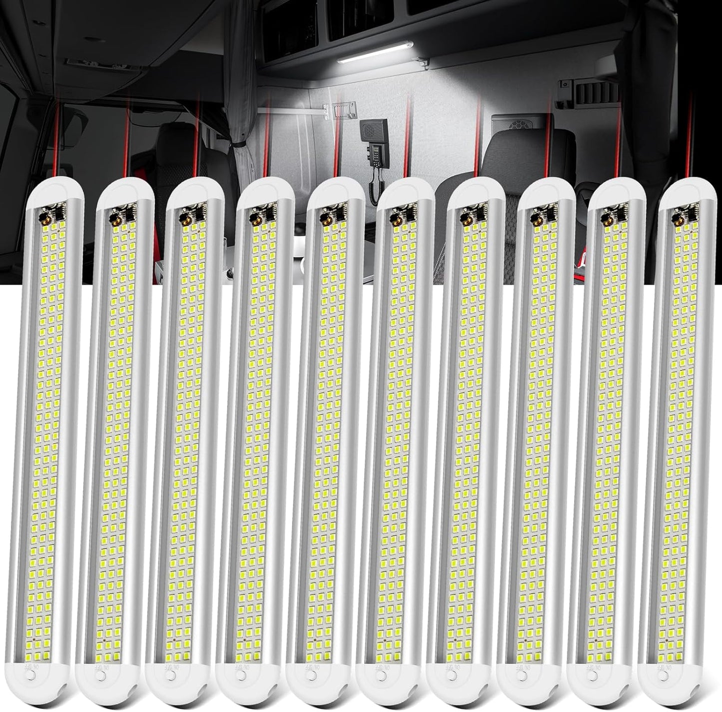 12v LED Interior Light Bar，CT CAPETRONIX 120LEDs 1500LM 8W DC 12 Volt led Strip Lights with ON/Off Switch，for Enclosed Cargo Trailer, Car RV Van Truck Lorry Camper Boat Caravan Motorhome (10Pack)
