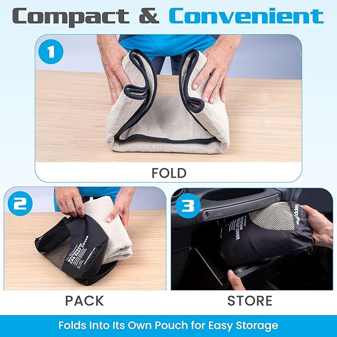 HAPPEGEAR Happeseat Waterproof Car Seat Cover & Protector – Universal Fit Car Seat Towel Cover – Non-Slip Backing, Easy Install & Storage, Machine Washable, Fits Front & Back, Sand