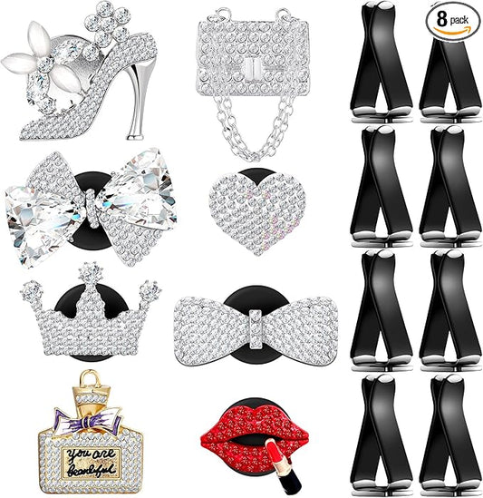 Frienda 8 Pcs Bling Car Air Vent Clips Crystal Rhinestone Air Conditioning Outlet Clip Cute Diamond Interior Car Accessories for Women (Classic Style)