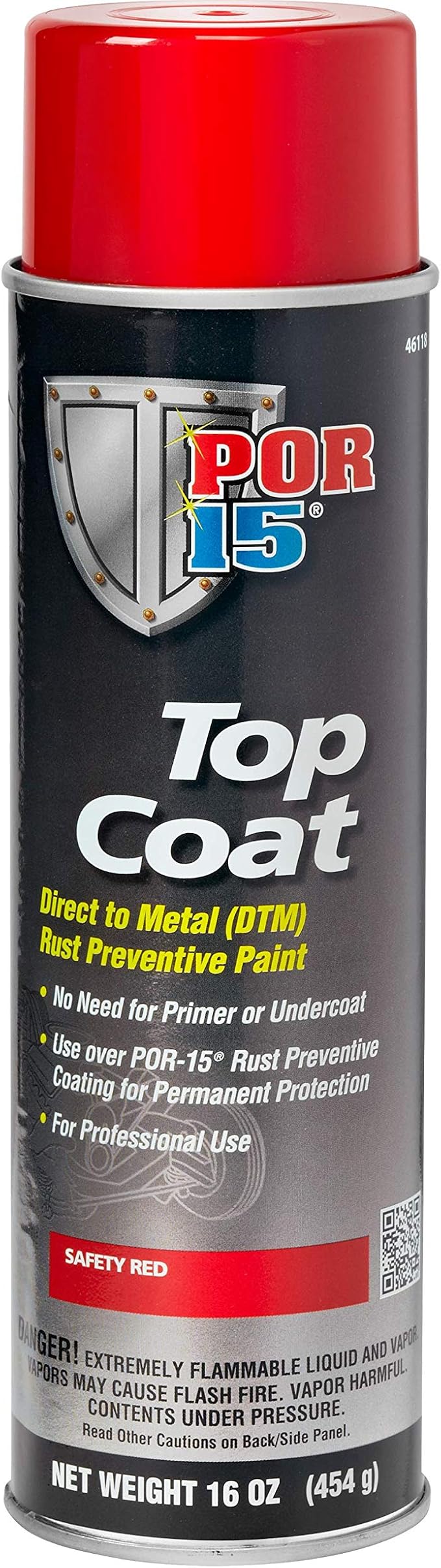 POR-15 Top Coat Spray Paint, Direct to Metal Paint, Long-term Sheen and Color Retention, 16 Fluid Ounces, Safety Red