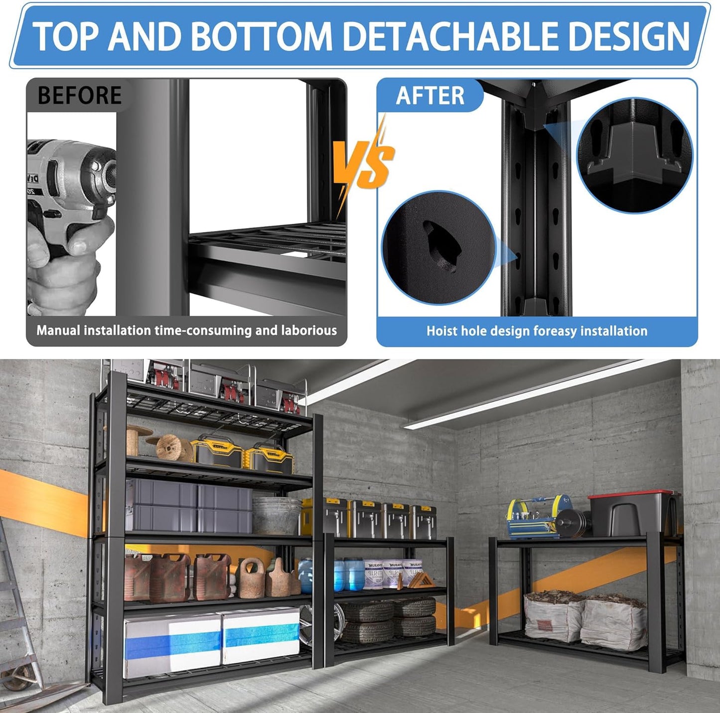 5-Tier Heavy Duty Garage Shelving Unit with Wire Shelves,3000 LBS Capacity Metal Storage Rack 72"H x 48"W x 20"D,Adjustable Boltless Steel Shelves for Garage,Basement,Pantry,Warehouse.2 Pack