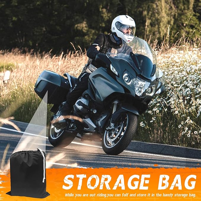 Motorcycle Cover, Heavy Duty Outdoor Waterproof Motorcycle Cover, Motorcycle Scooter Cover with Locking Holes for Yamaha Honda Suzuki Kawasaki up to 104 Inch (XXL Black&Orange)