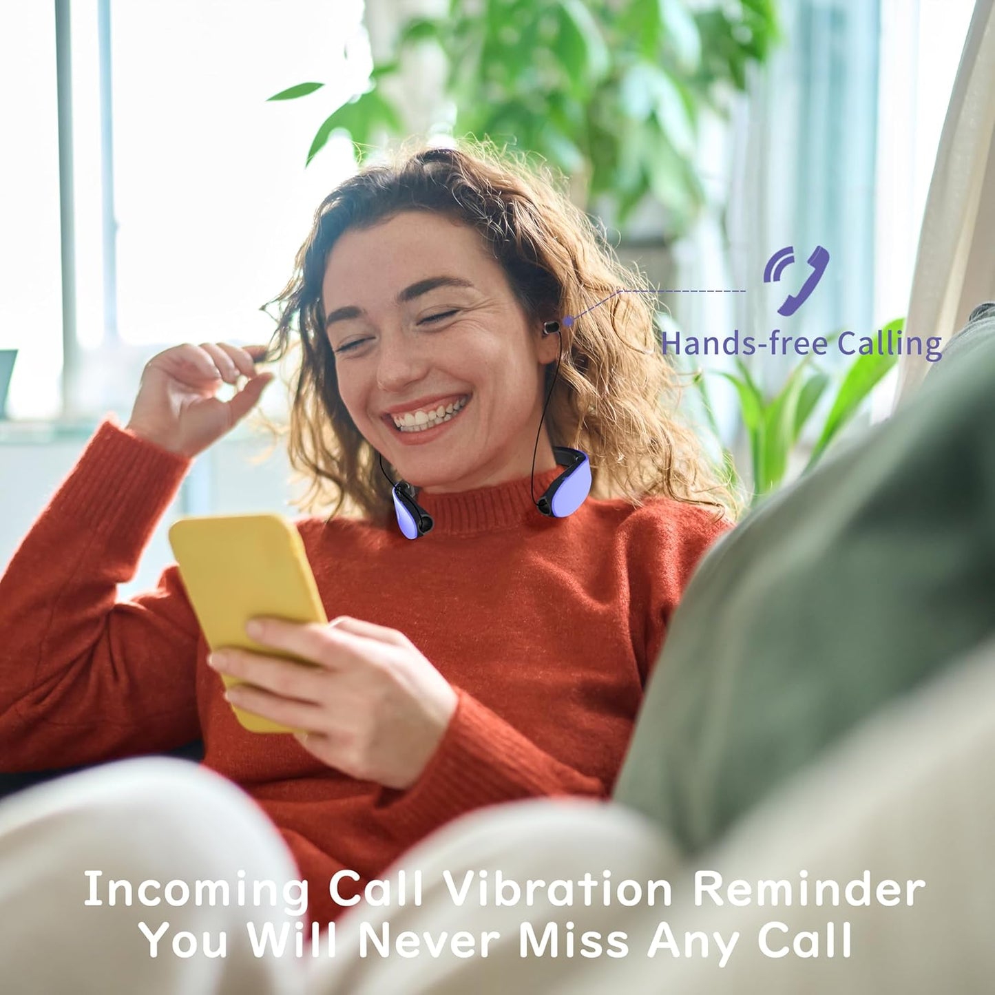 AMORNO Foldable Bluetooth Headphones Wireless Neckband Headset with Retractable Earbuds, Sports Sweatproof Noise Cancelling Stereo Earphones with Mic