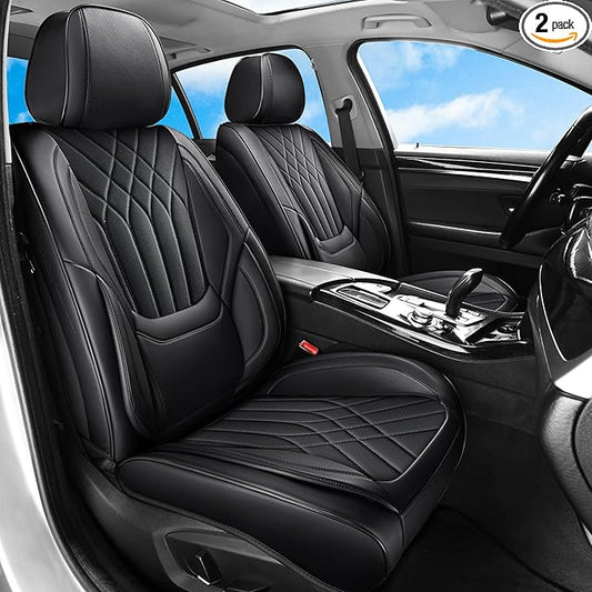 Car Seat Covers Front Seats Black, Luxury Leather Automotive Seat Covers with Lumbar Support, Waterproof Car Seat Protector Universal Fit for Most Cars Trucks Pick-ups SUVs