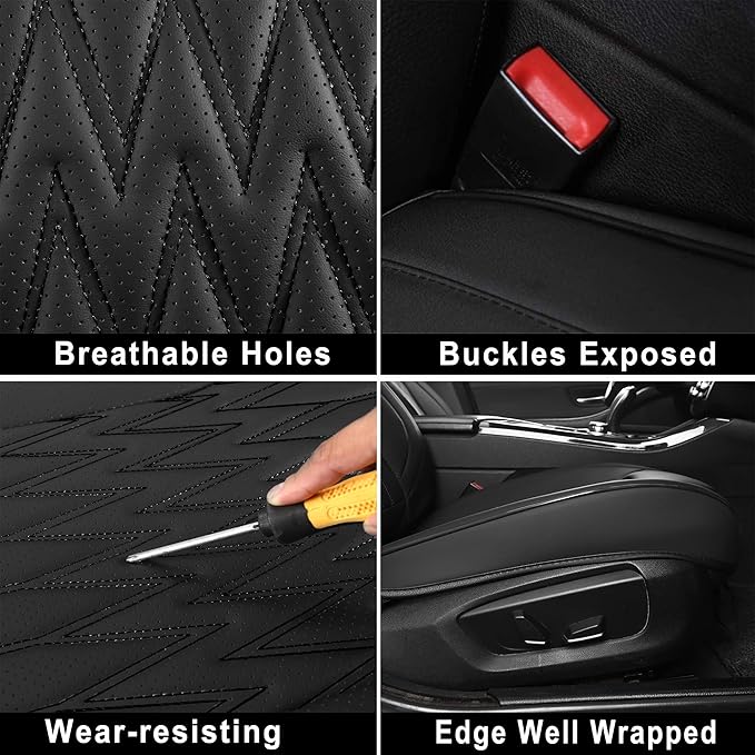 Huidasource Car Seat Covers, Waterproof Leather Vehicle Cushion Covers, Universal Fit for Most Car Sedan SUV Pickup Truck, Fit for Jeep Acura Honda Civic Nissan Mazda Dodge Buick (Full Set/Black)