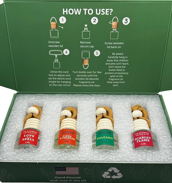 4 Pack Air fresheners | Long lasting car air fresheners, Hand-made in USA | Small room diffuser | Small Business Woman Owned. (8 ml Delightful & Elegant Pack Mix)