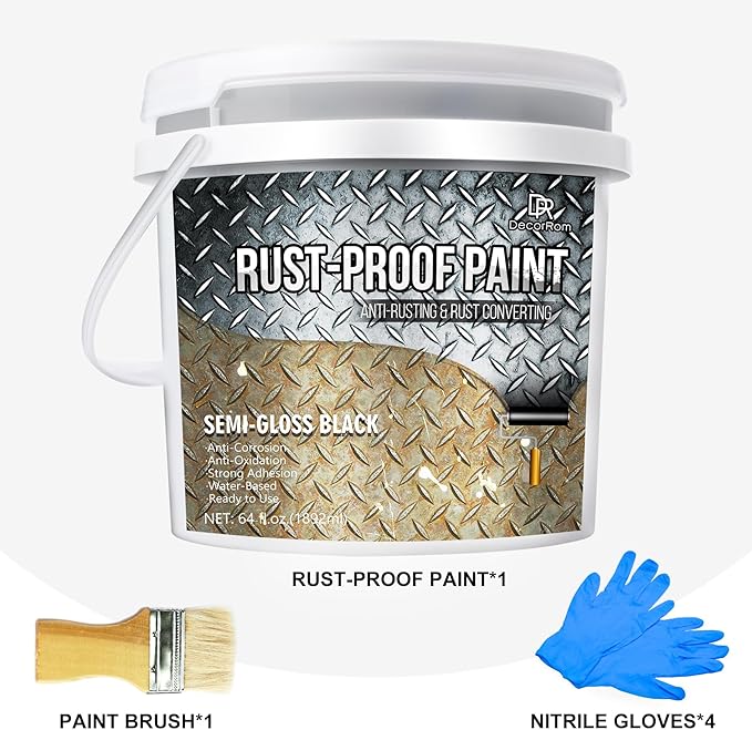 Rust Converter Paint - 64oz Water-Based Rust Reformer & Metal Primer, Semi-Gloss Black Rust Preventive Paint for Metal, Anti-Rust Coating Rust Paint Encapsulator for Maximum Rust, Corrosion Protection