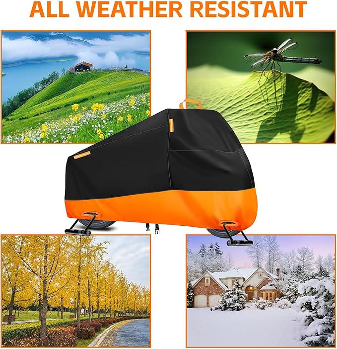 Motorcycle Cover Waterproof Outdoor, Heavy Duty Motocycle Vehicle Cover Fit up to 96.5", All Season Protection Cover with Top Handle & Reflective Strips, XXL Powersports Vehicle Cover