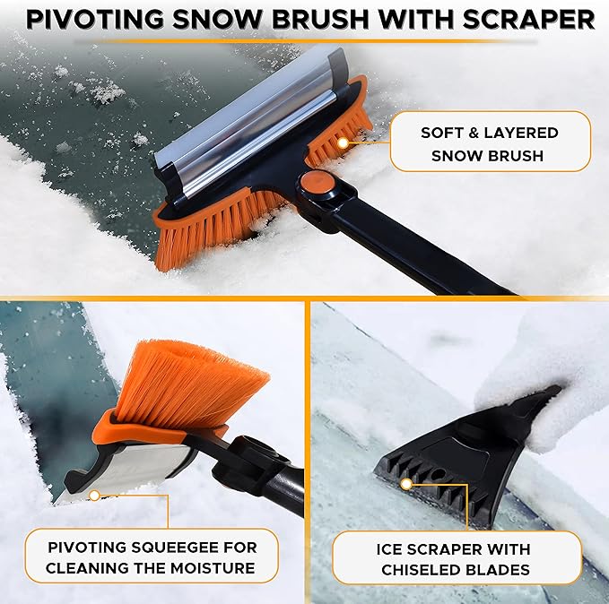 39" 6 in 1 Snow Shovel for Car | 270 Degree Rotating Snow Brush | Ice Scraper for Car Windshield | Scratch Free Extendable Snow Squeegee for SUV, Truck Winter Accessories