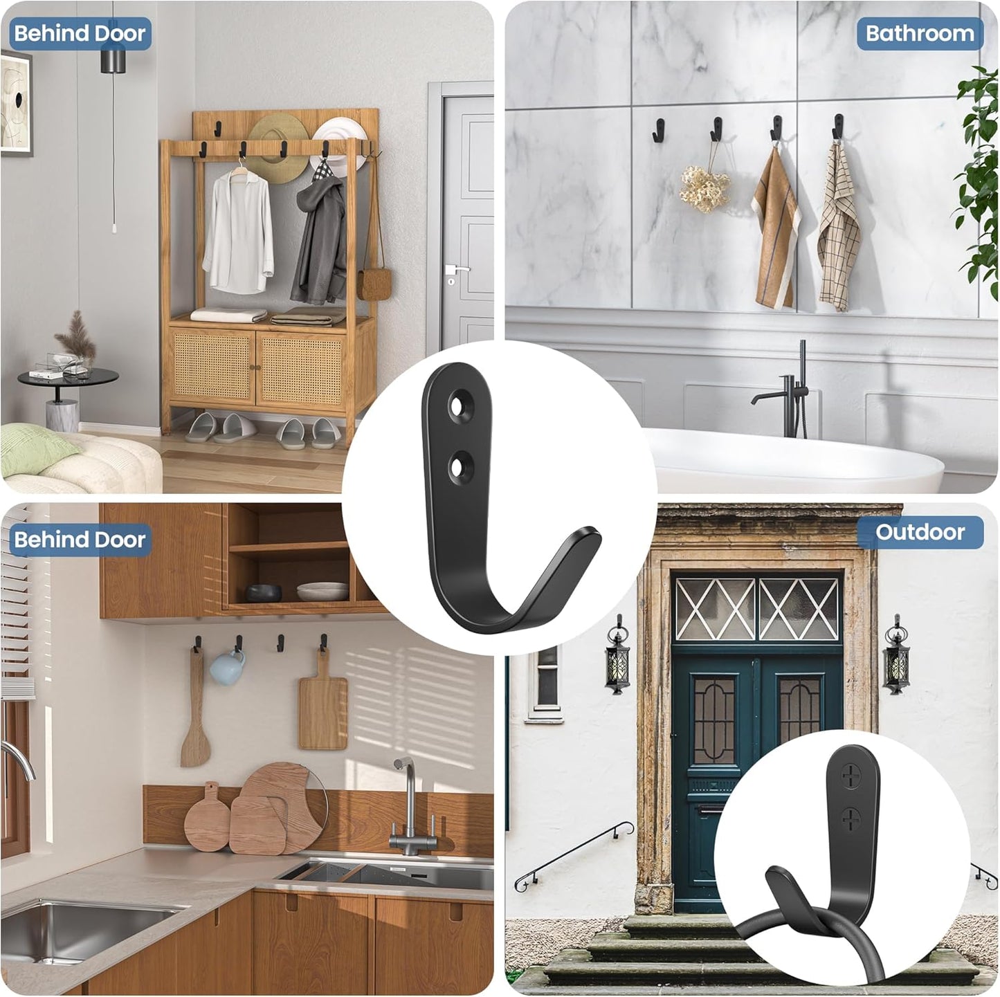 10PCS Wall Hooks - Coat, Backpack & Hanging Hooks for Bathroom, Bedroom, Entryway