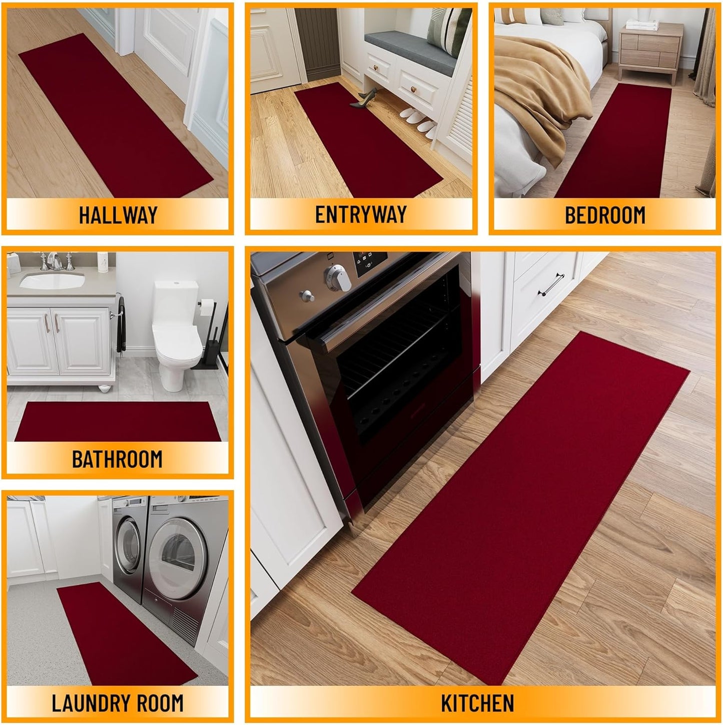 Ottomanson Hallway Runner Rug 20" x 59" Non Slip Solid Area Rugs Easy to Clean Laundry Rug Runner Durable & Pet Friendly Floor Carpet Runners for Hallways Entryway Living Room Kitchen, Red