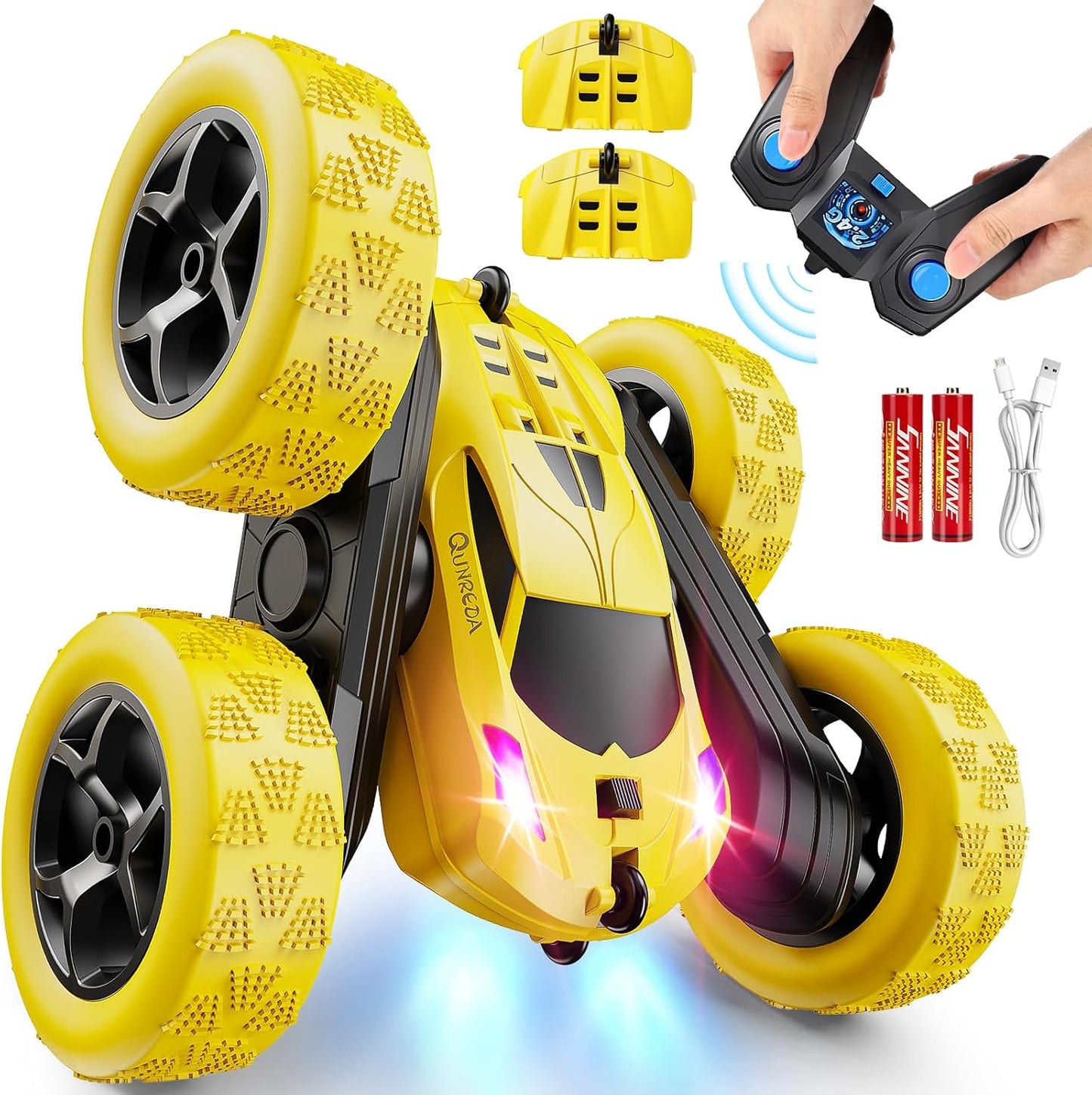 Remote Control Car,RC Car Toys for 6-12 Year Old Boys, Off Road RC Stunt Car 4WD 360° Rotating Remote Control Car for Kids, Boys Girls Gifts for Birthday, Christmas Yellow