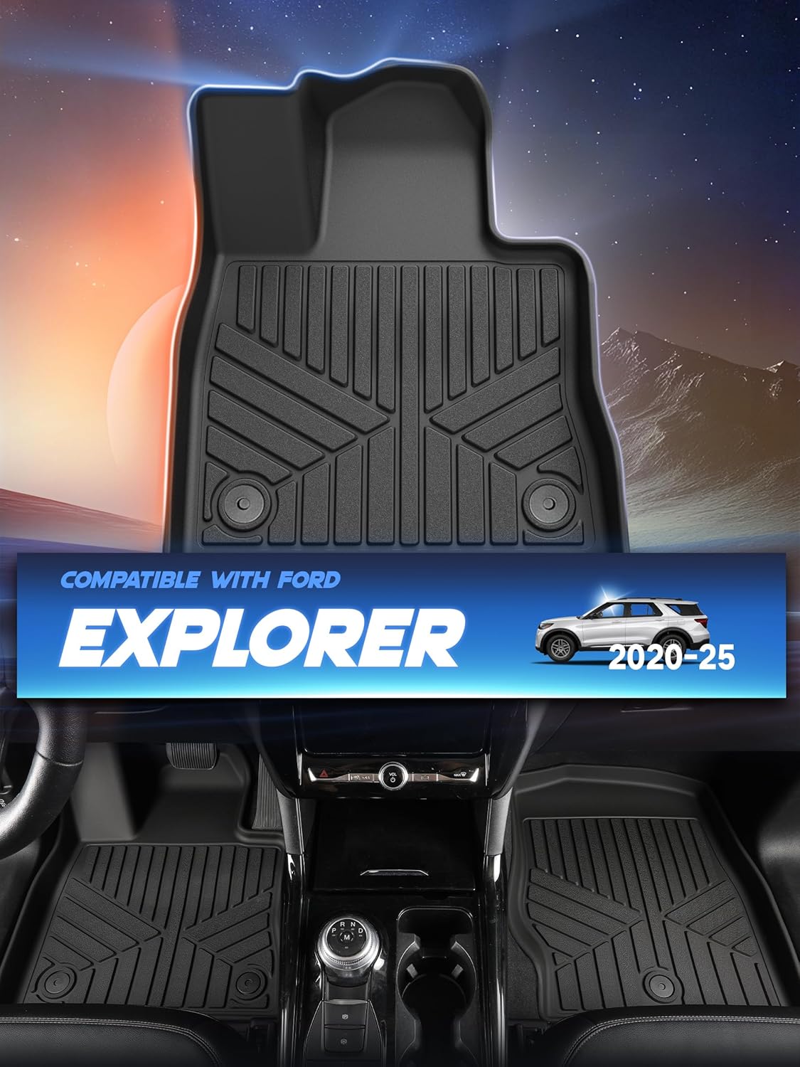 Car Floor Mats for Ford Explorer 2020-2024 2025(Only Fit 6 Seats) Accessories,TPE All Weather Protection Floor Mats,Custom Fit 3 Rows Car Floor Liners Set,Heavy Duty Accessories,Black