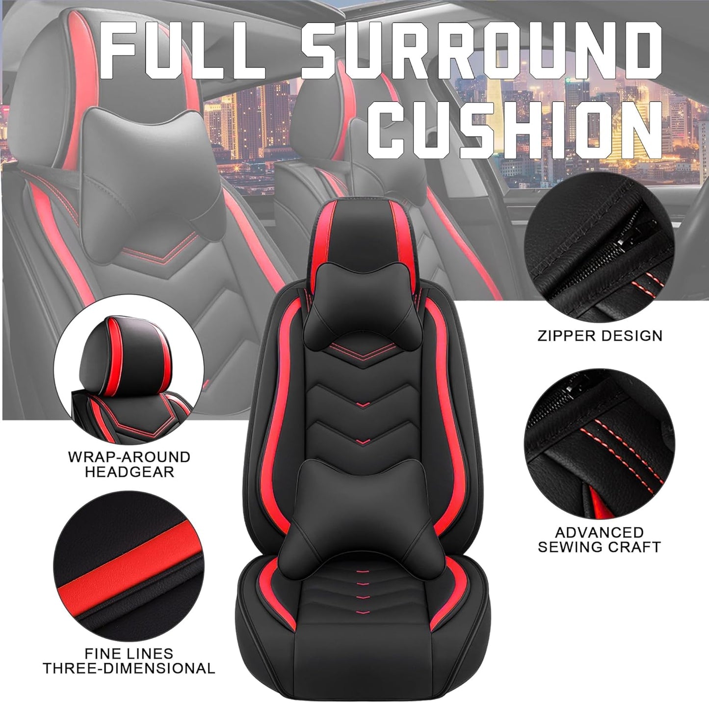 Car Seat Covers for Chrysler Pacifica 2004-2025, Stylish Sport Seat Cover, Premium Nappa Leather Car Seat Cover. Automobile Seat Covers Sets.(Luxury 5 Seats/Black Red)