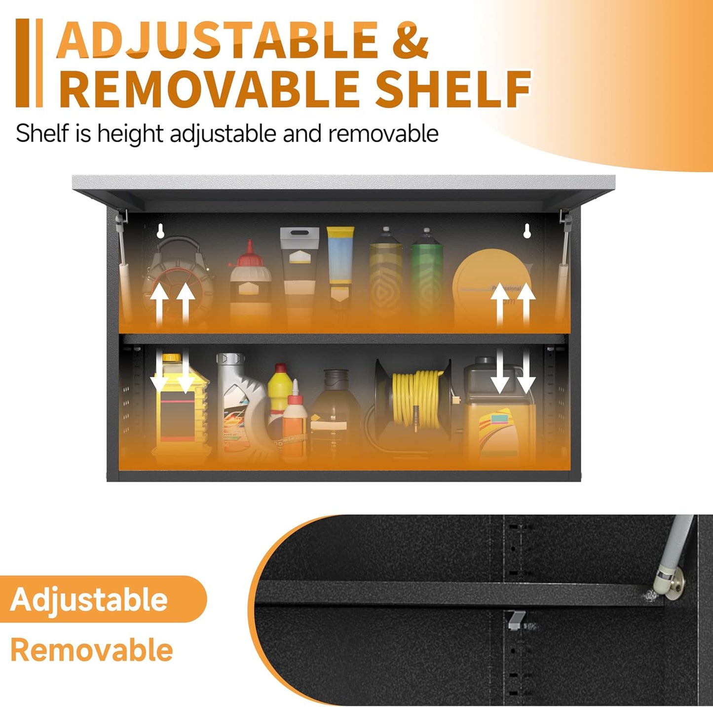 Metal Garage Wall Cabinet with Up-Flip Door, Float Tool Cabenit with Adjustable Shelf,Steel Wall-Mounted Storage Cabinet with Pegboard for Kitchen,Garage,Workshop,Warehouse(19.7"H,Black&Gray)