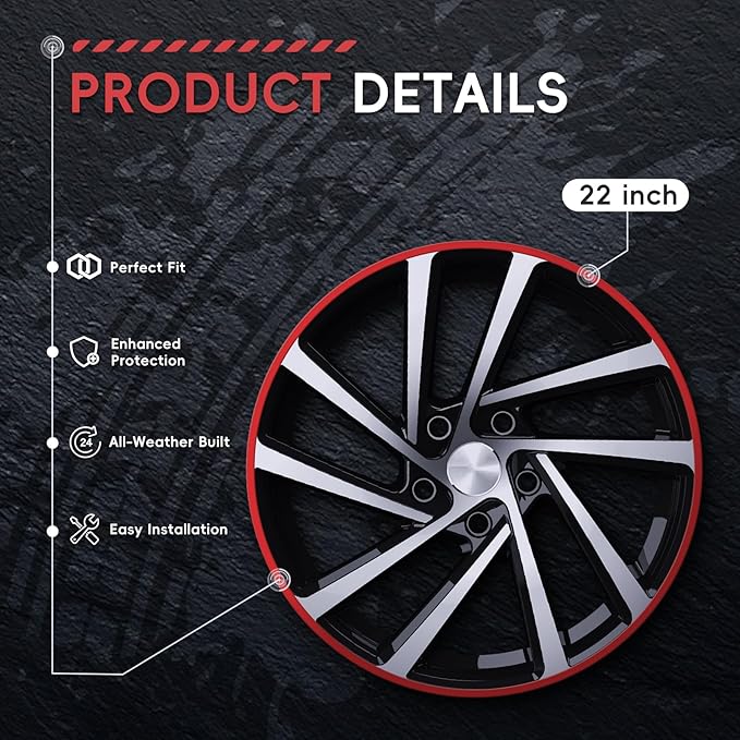 Rim Protector, 22" Wheel Protection Ring, Wheel Rim Protector with Aluminium Alloy Material, Strips for Curb Rash Prevention, Wheel Accessories for All Cars, Trucks, SUVs and Tesla All Models, 4PCS