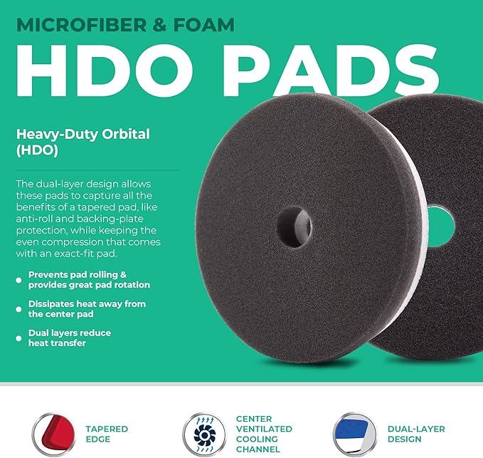 Lake Country 3.5" HDO Black Foam Finishing Pad (2-Pack) – Premium Heavy Duty Orbital Finishing Pad for Painted Surfaces – Fits 3" Backing Plate