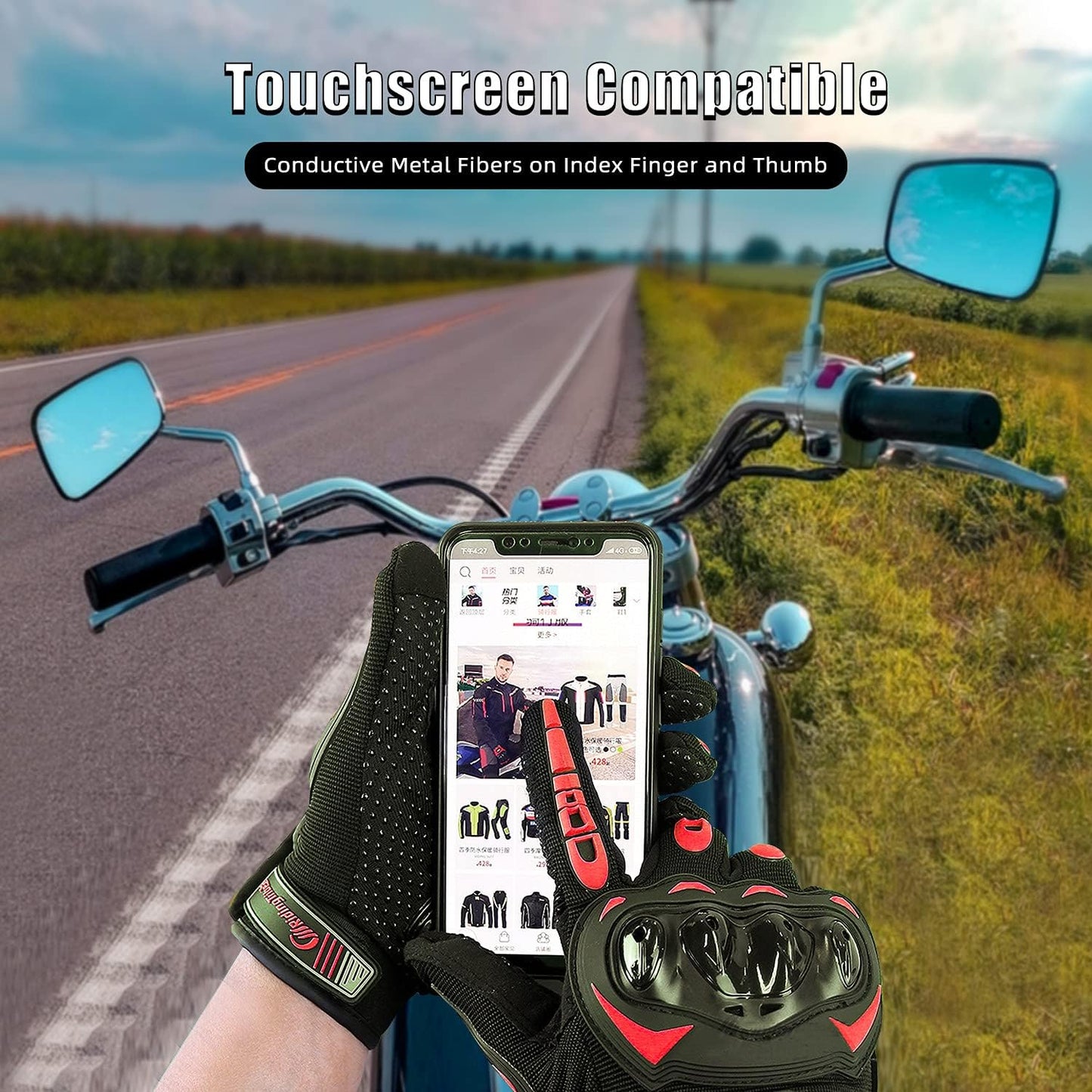 Motorcycle Gloves for Men and Women Full Finger Touchscreen Mountain Dirt Bike Gloves for Powersports BMX ATV MTB Driving Motocross Cycling Gloves(L, Red)