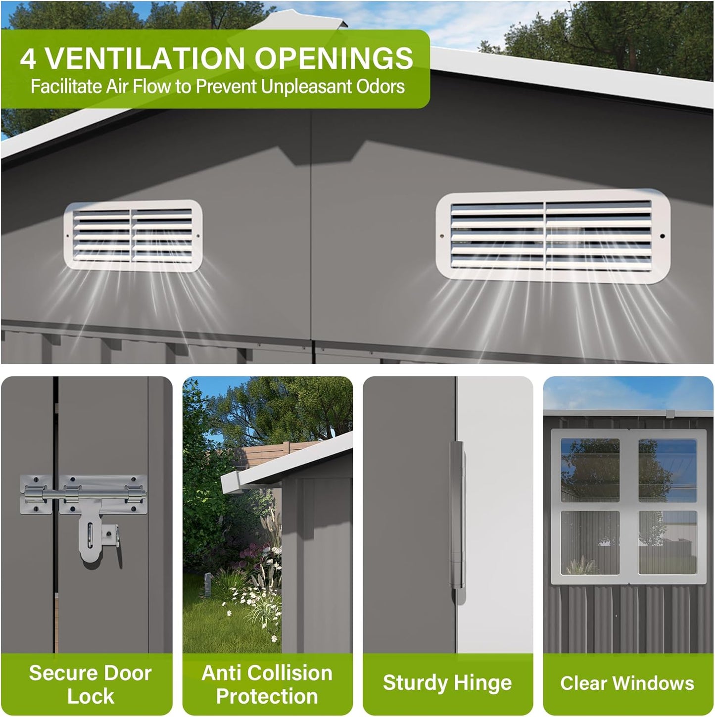 10 x 14 FT Outdoor Storage Shed, Metal Garden Tool Shed with Slooping Roof, Lockable Doors, All-Weather Bike Shed Easy to Assemble for Backyard, Patio, Lawn, White+Black