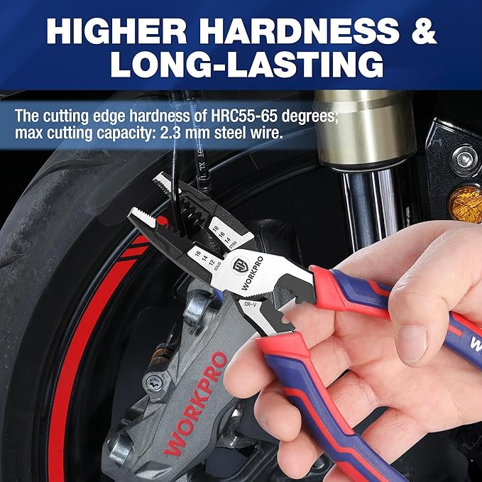 WORKPRO 6-in-1 Linesman Pliers with Wire Cutter and Stripper, 8 Inch Multipurpose Combination Pliers, Premium CRV Steel Hand Tool Plier for Twisting Cutting Wires and Clamping Screws
