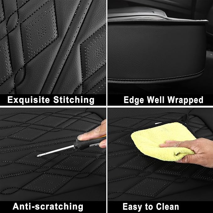 Huidasource Leather Back Row Seat Covers, Waterproof Rear Split Bench Car Seat Covers, Vehicle Seat Cushion Cover Protector Universal Fit for Most Cars Sedan SUV Pickup Truck(Back Row/Black)