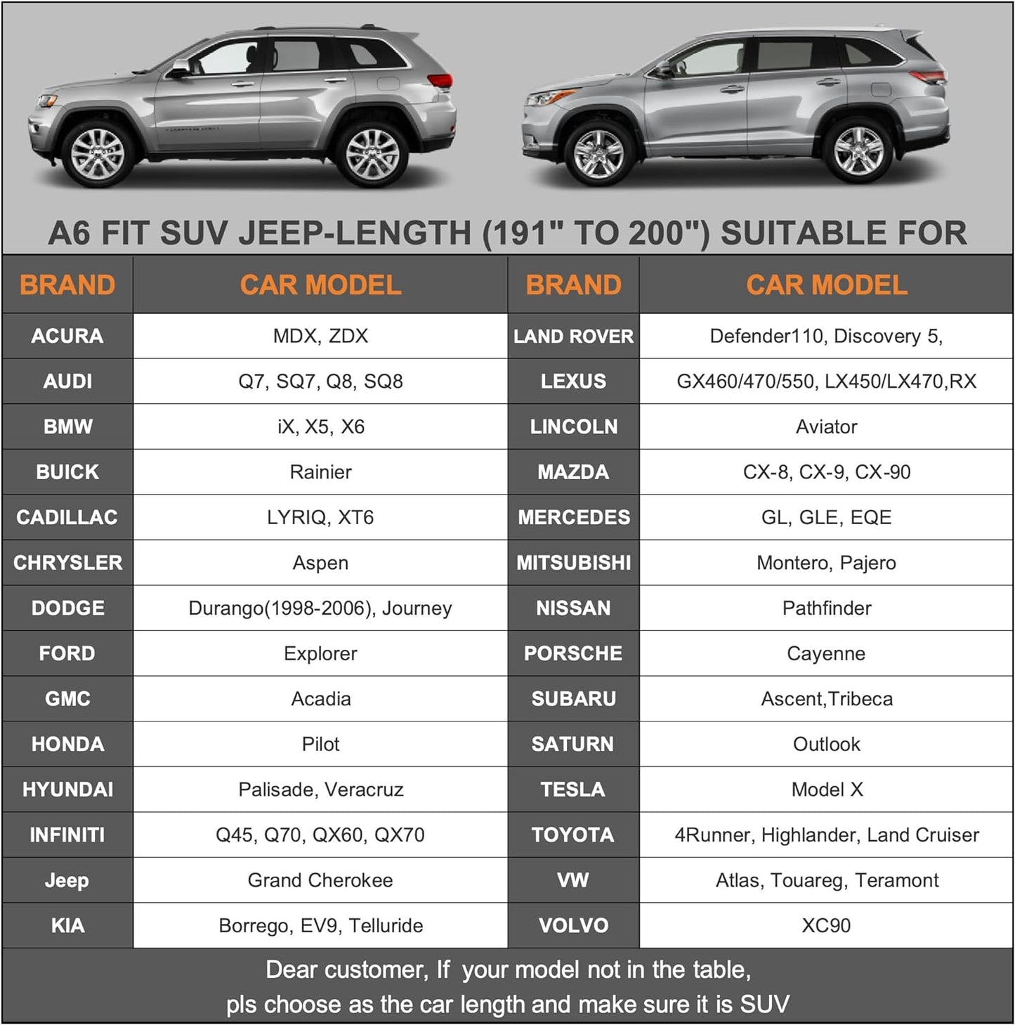 Kayme 6 Layers SUV Car Cover Waterproof All Weather for Automobiles, Outdoor Full Size Cover Rain Sun UV Protection with Zipper Cotton, Universal Fit for SUV Jeep (191-200 inch)