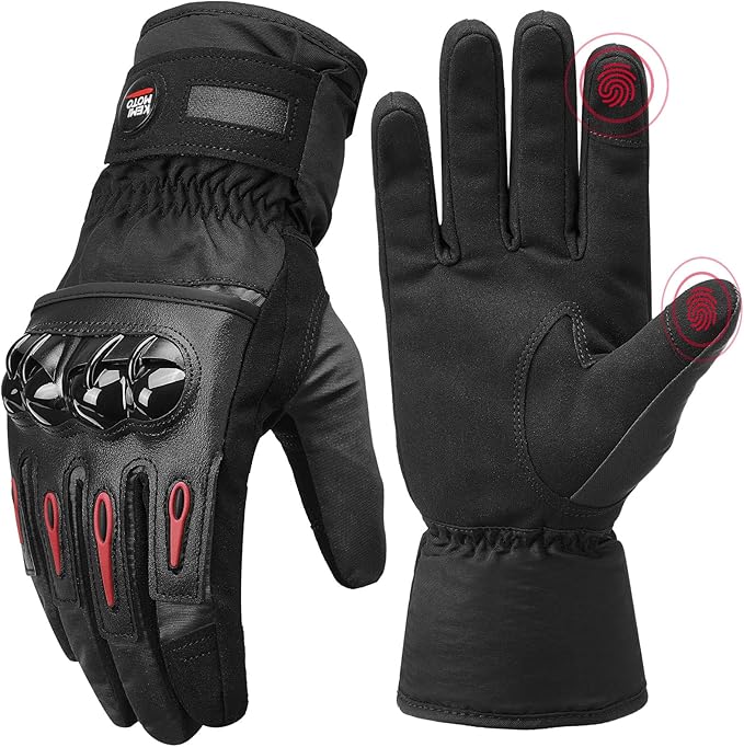 KEMIMOTO Winter Motorcycle Gloves, Rainproof Riding Warm Gloves with Touchscreen for Motorcycle Riding, ATV, UTV, Snowmobile Black-Carbon XL