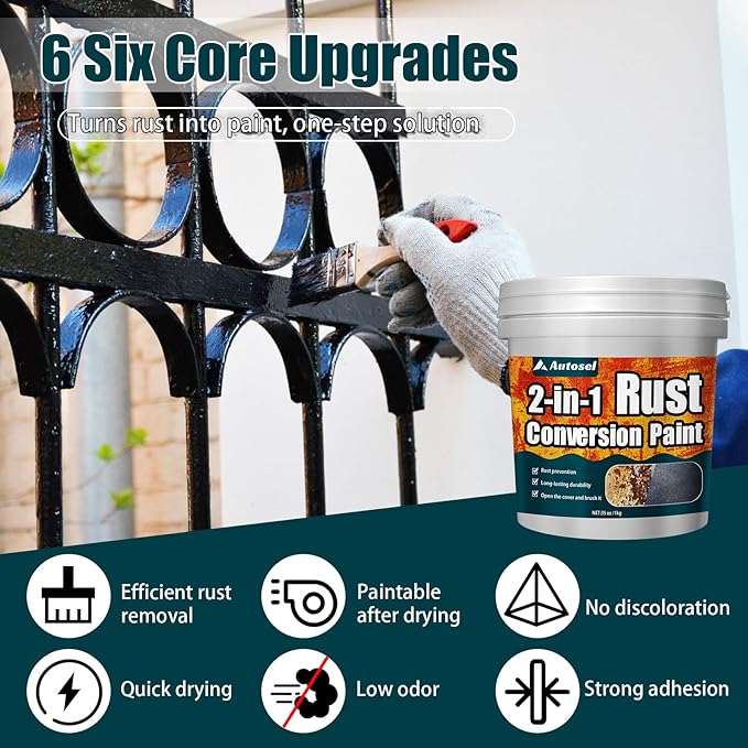 2-in-1 Rust Converter & Metal Primer, Stops Rust,Rust Inhibitor Paint for Metal, Rust Conversion Paint, Heat-Resistant Anti Rust Coating for Car, Marine, Industrial, Chassis, Long-Lasting (35 oz)
