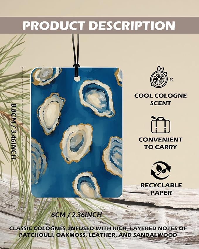 Blue Ocean Beach Cologne Car Air Freshener 4 Pcs, Coastal Crab Oyster Starfish Seashell Hanging Air Freshener for Cars Bathroom Dorm Books Decor, Beachy Accessories Gifts for Women Girls