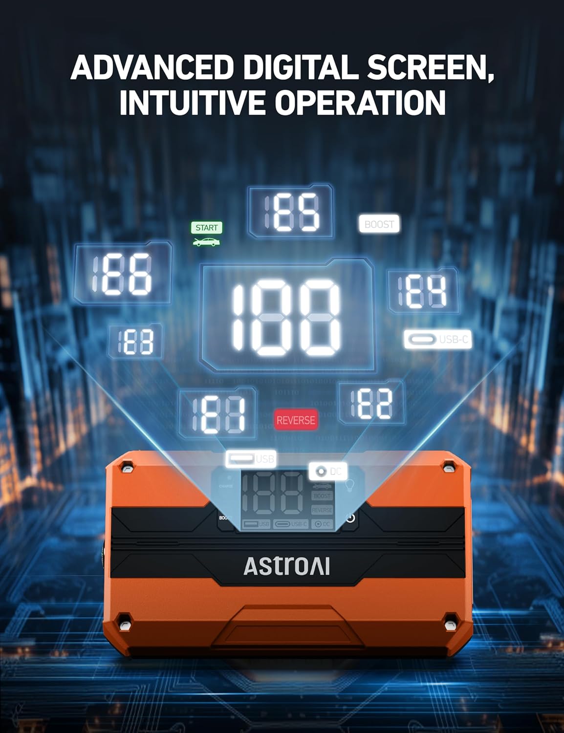 AstroAI T8 Car Jump Starter, 2500A 8-in-1 Jump Box for Car Battery, Up to 8.0L Gas & 5.0L Diesel Engine, 15200mAh QC 3.0 Power Bank, Informative LED Screen with Cigarette Adapter, Jumper Cable