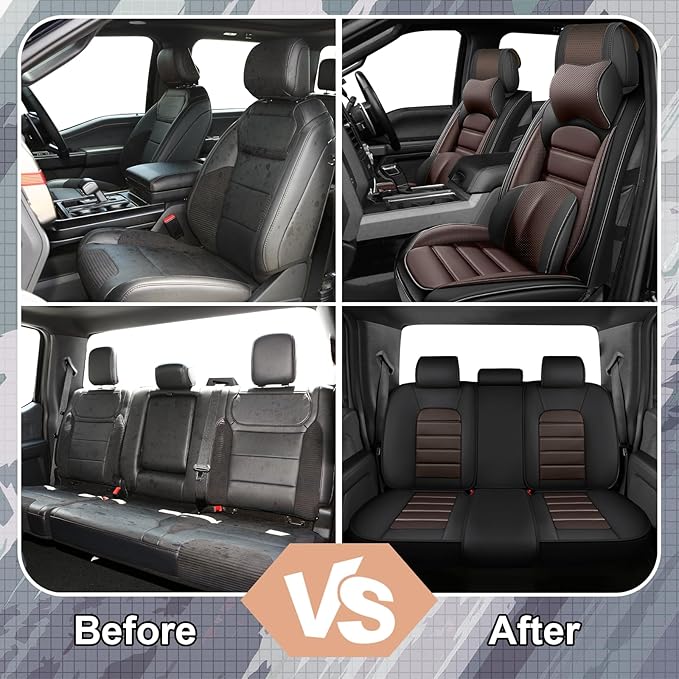 Full Set Car Seat Covers for GMC Sierra 1500/2500/3500 Denali SLT AT4 AT4X Base Seat Covers 2008-2025, Waterproof Premium Nappa Leather Seat Protectors(Luxury 5 Seats/Black&Coffee)