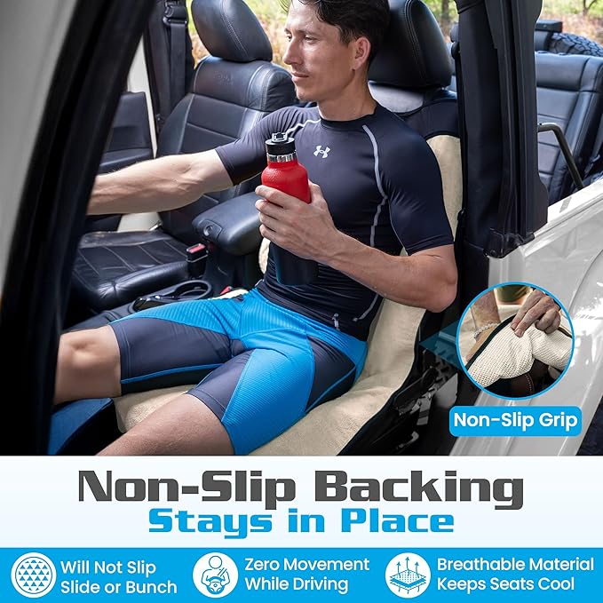 HAPPEGEAR Happeseat Waterproof Car Seat Cover & Protector – Universal Fit Car Seat Towel Cover – Non-Slip Backing, Easy Install & Storage, Machine Washable, Fits Front & Back, Sand