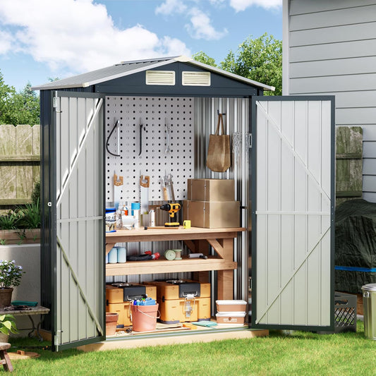 Breezz 5x3FT Vertical Outdoor Steel Storage Shed,Lockable Doors, Compact Metal Tool Shed for Garden, Backyard, Patio, Utility, and Bike Storage,Nightblue