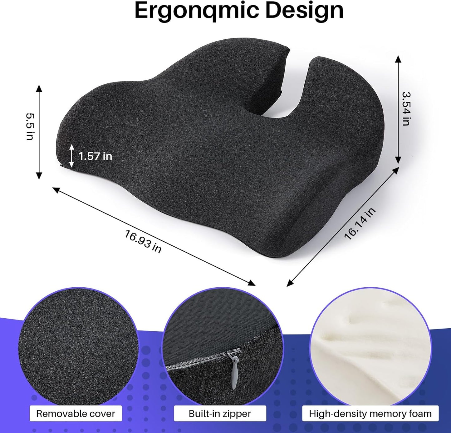 Seat Cushion for Office Chair, Large Thick Seat Cushion for Tailbone Pain Relief, Sciatica & Back Support, Memory Foam Office Chair Cushion for Long Sitting, Coccyx Cushion for Car, Wheelchair