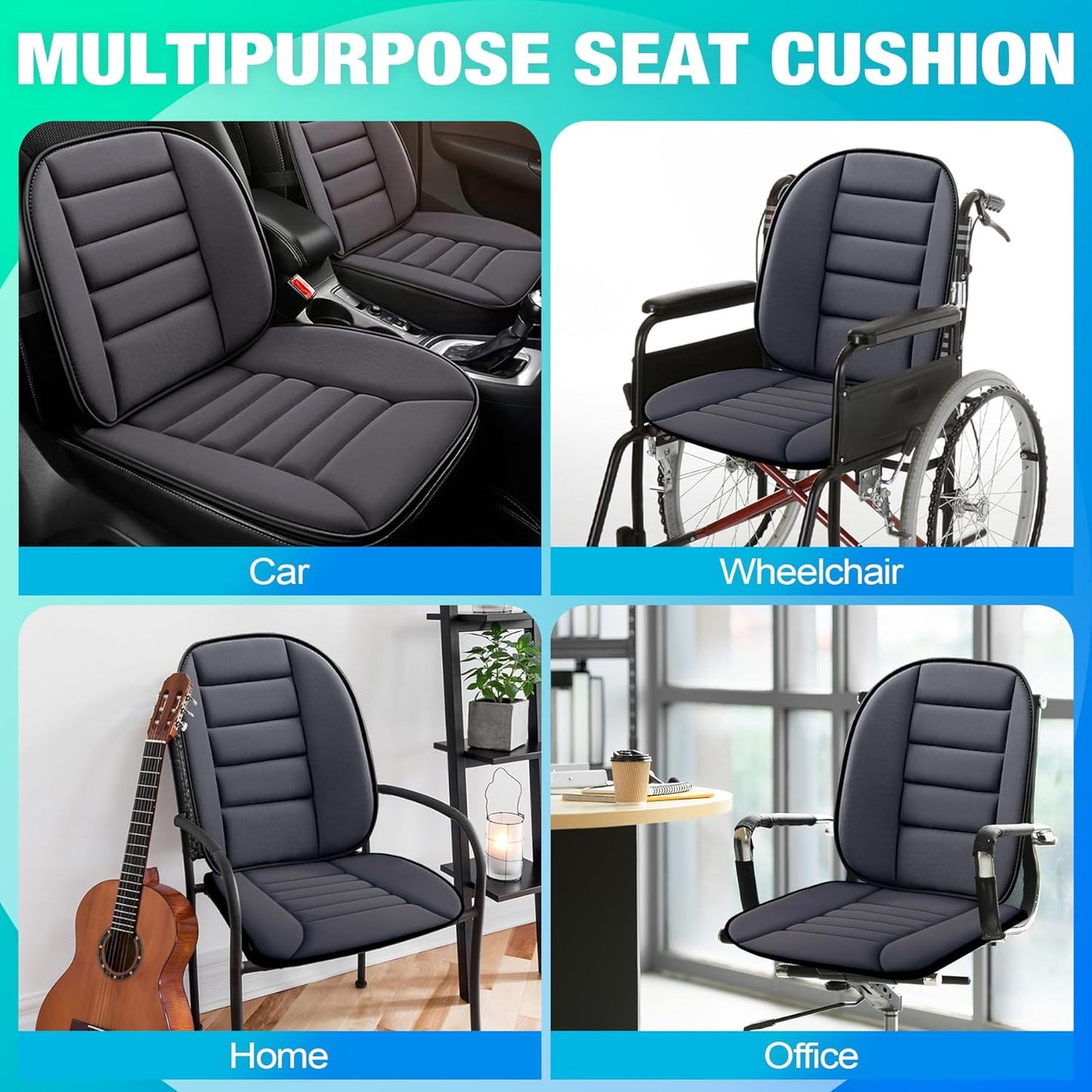 MYFAMIREA Car Seat Cushion and Lumbar Support Pillow 1.2'' Thick Memory Foam Desk Chair Cushion Back Support for Automotive Seat Driver, Travel, Leg and Back Pain Relief, Washable Adjustable Dark Gray