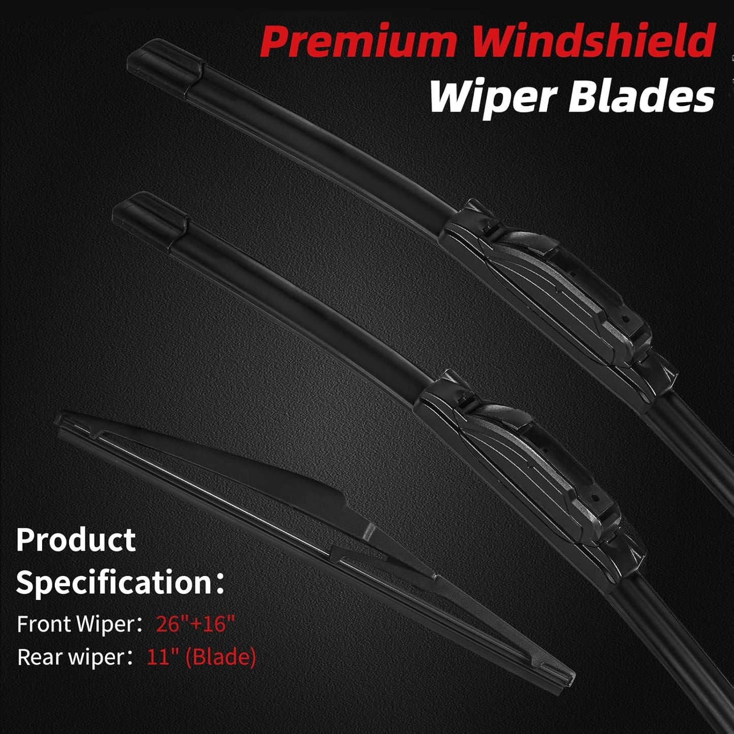 OTUAYAUTO Premium Windshield Wiper Blades - Replacement for Hyundai Accent 2012-2022 - All-Weather Performance, Front and Rear Wiper Blades, U Hook - 26"+16"+11" (Pack of 3)