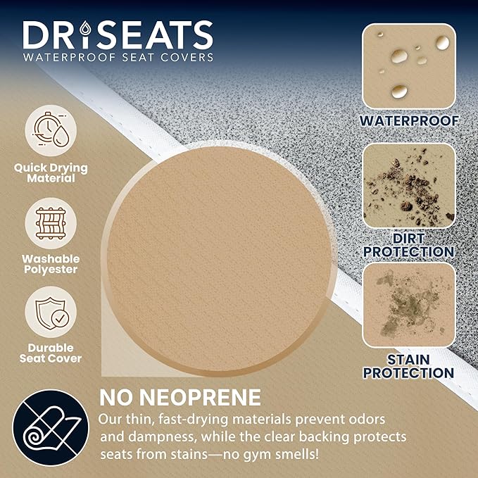 Dri Seats Waterproof Car Seat Cover – Premium Sweat Towel with Slip Resistant Backing for Front Seats in Cars, Trucks, SUVs – Universal Seat Liner, Easy Install, Machine Washable, Breathable