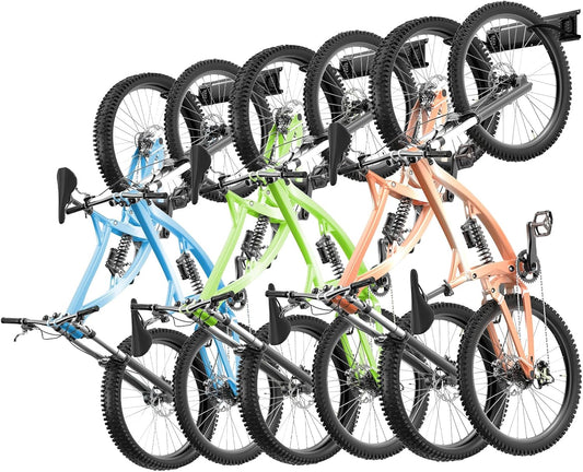 VEVOR Bike Storage Rack, 6 Bike Racks and 3 Helmets Hooks, Wall Mount Bike Storage Hanger, Home & Garage Organizer, Customizable for Various Bike Sizes, Adjustable Holder, Holds Up to 300 lbs, 48-inch