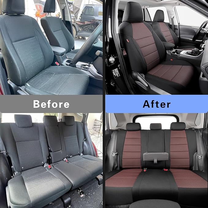 coverdream Rav4 Seat Covers Custom Fit for 2019-2024 2025 Toyota Rav4 LE,XLE,XLE Premium,Limited,Full Coverage Polyester Car Seat Protector(Full Set,Black & Wine)